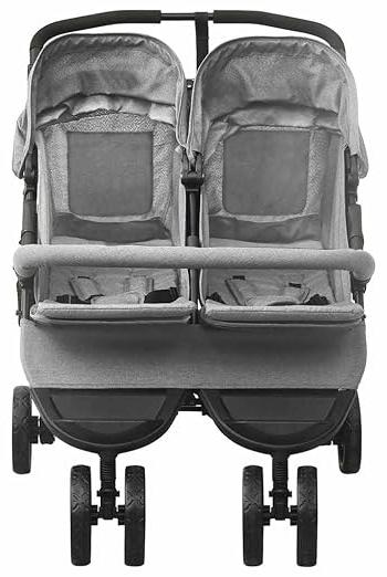 Geschwisterwagen Doppelkinderwagen für 2 Kinder, klappbarer Zwillingsbuggy mit verstellbarer Rückenlehne, Fußstütze, Verdeck und Korb, Hellgrau Stahl