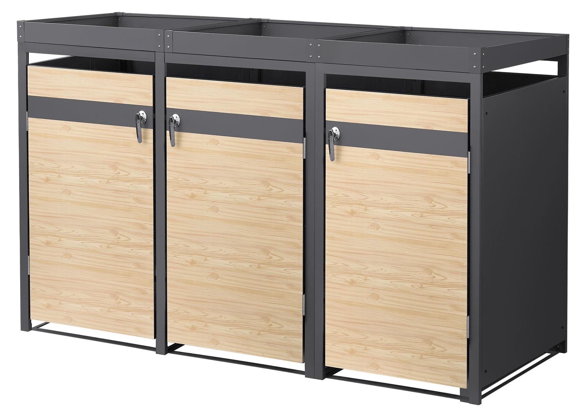 ML-Design Mülltonnenbox mit Pflanzdach für 3 Tonnen 240L 200x80x124 cm Stahl