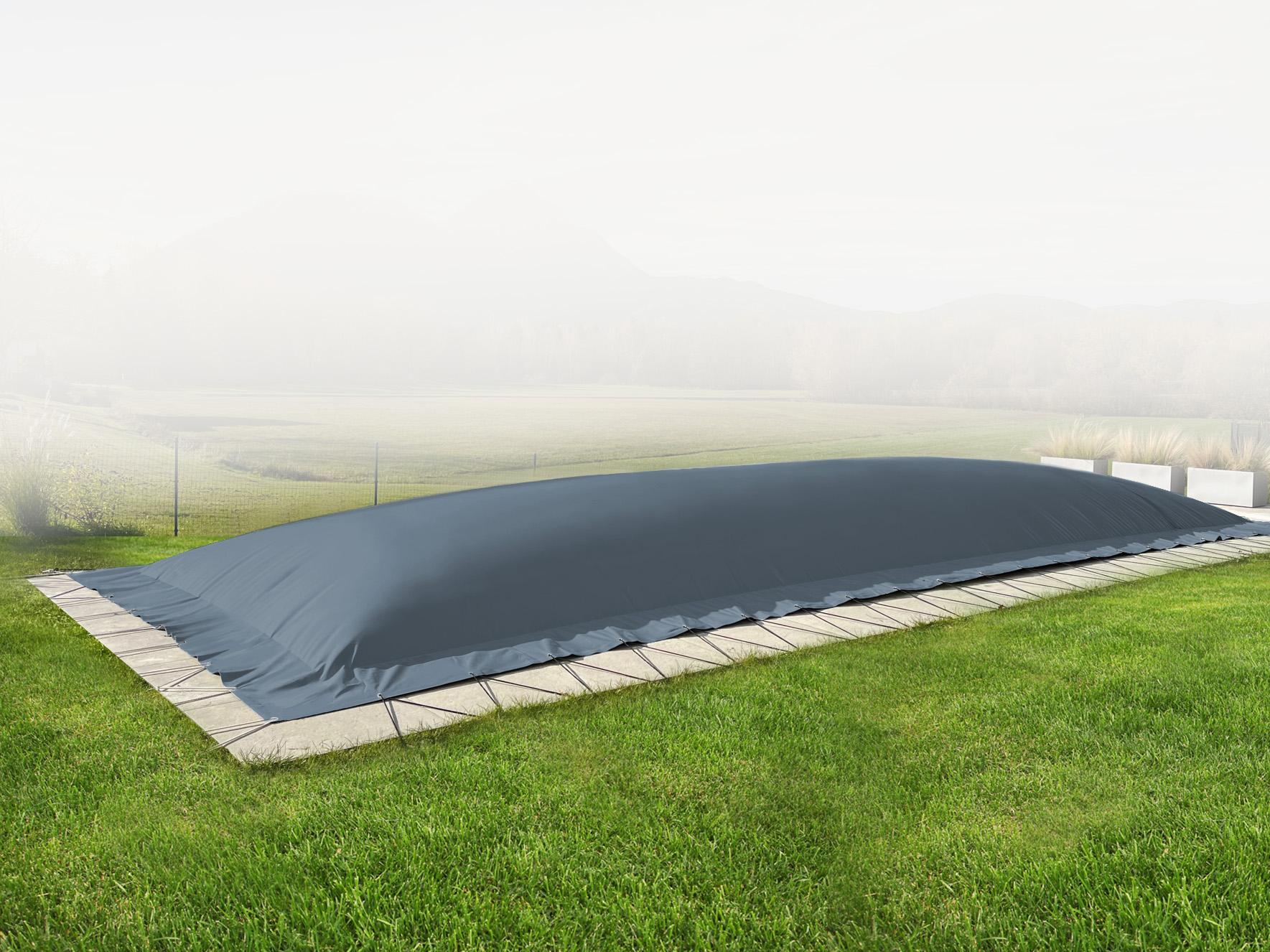 AirDeluxe Rechteckige aufblasbare Poolplane (6m x 4m, Anthrazit) Schwimmbad Abdeckung aus LKW Plane, Winter Poolabdeckung