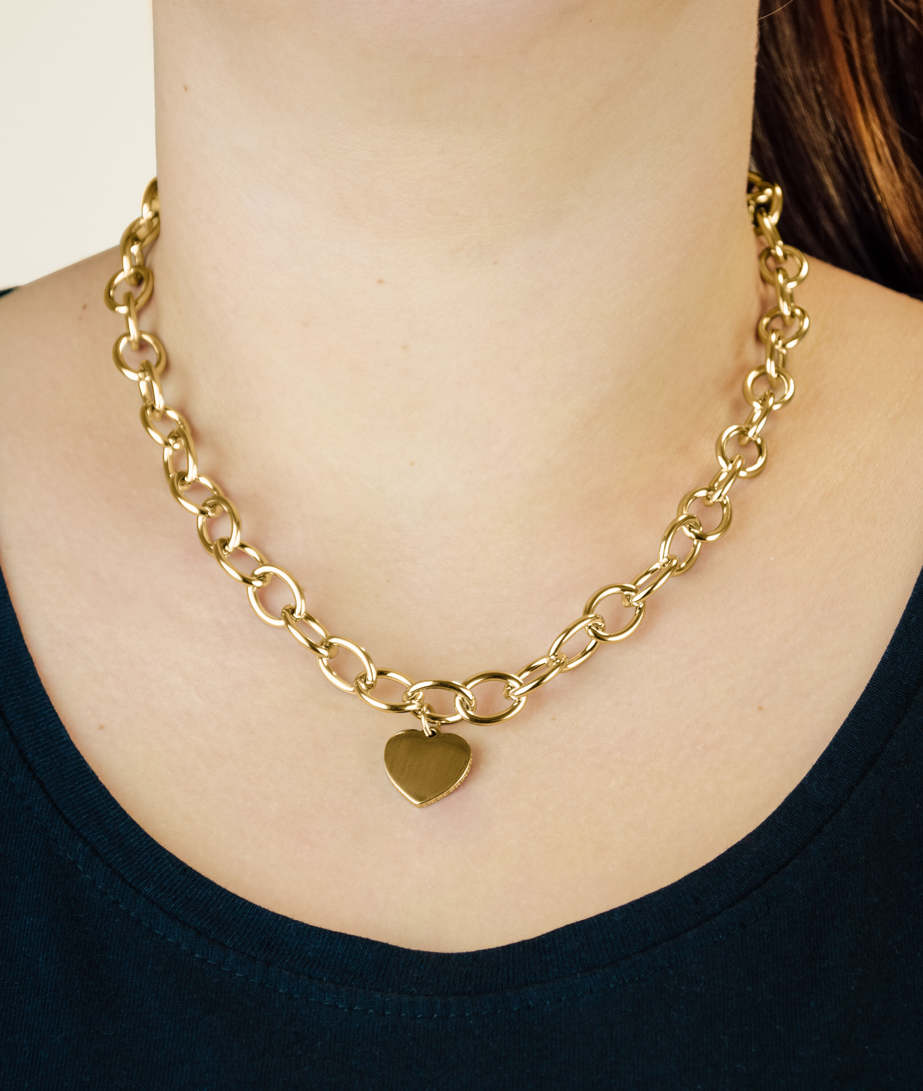 Kette mit Anhänger LIEBESKIND BERLIN "Schmuck Edelstahl My Heart Herz", gold (gelbgoldfarben), Halsketten, Damen, Edelstahl, L: 45 B: 10mm, Kette mit Anhänger, B:10mm