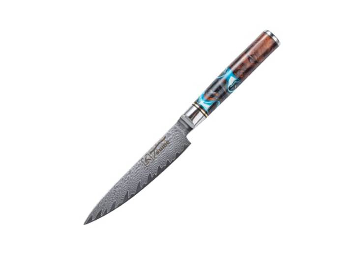 Tsume Allzweckmesser Sturm, Klingenlänge 13cm, Echtes Damast Küchenmesser, 67 Schichten VG10 Edelstahlkern mit Sturmigem Kunstharz Handgriff, Rasiermesserscharf
