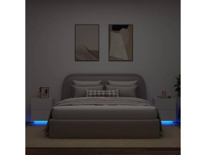 HEFZGDB Nachttische mit LED-Leuchten 2 STK. Weiß Holzwerkstoff RGB Beleuchtung Schubladen Stauraum moderner Beistellschrank