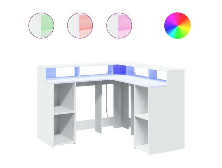 MGH - NEUF Bureau à domicile Table de travail avec lumières LED blanc 130x130x91 cm bois d'ingénierie ll851