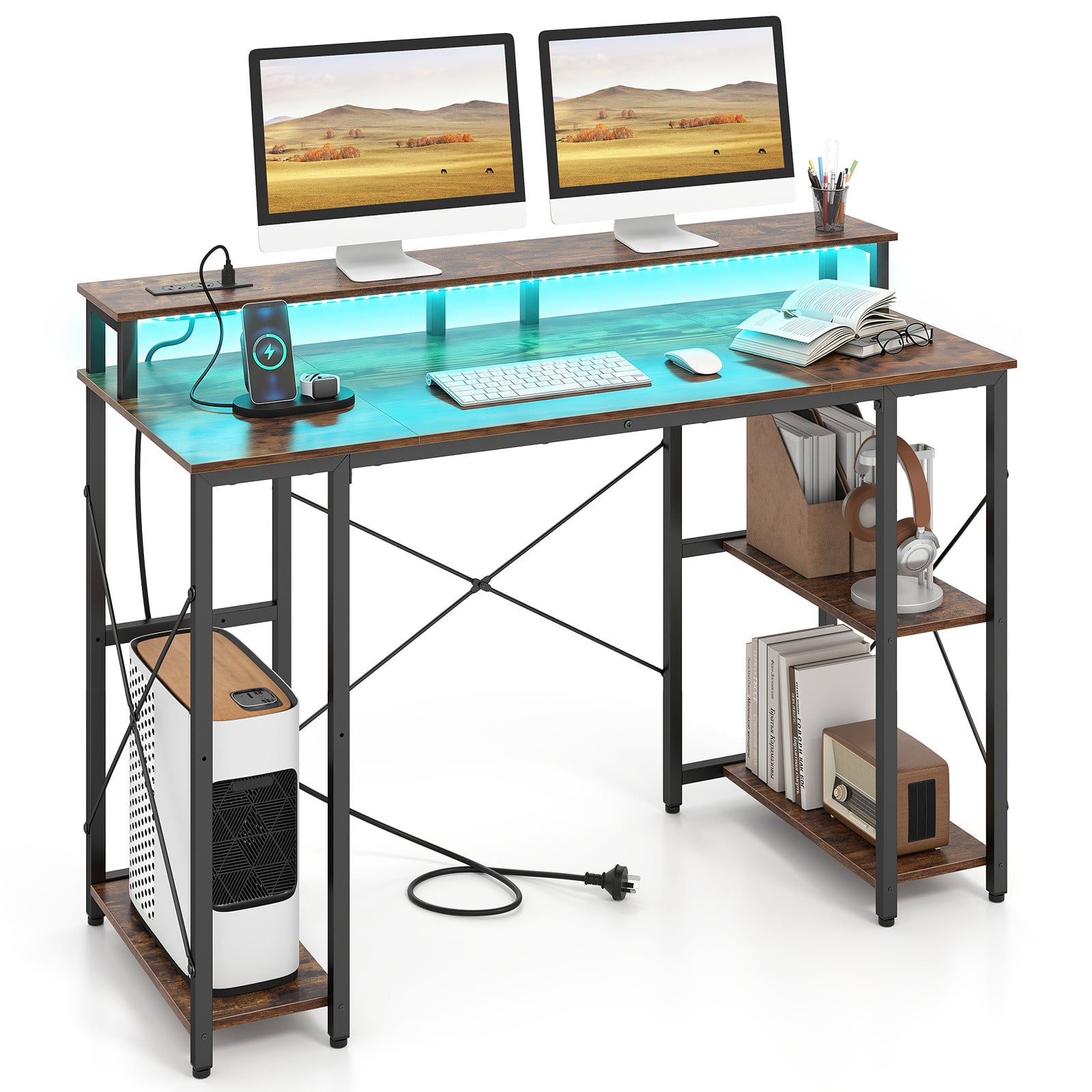 Costway Gaming Desk met LED Verlichting en Monitorstandaard, Breedte: 120 cm