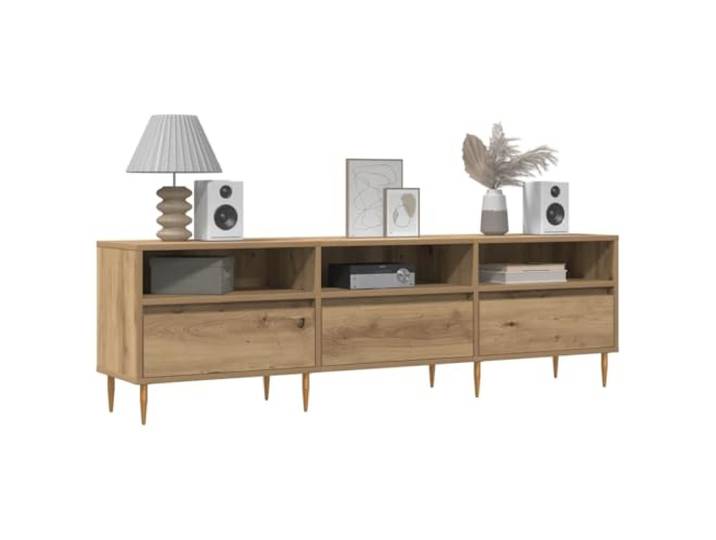 GKHPYURE TV-Schrank aus handwerklicher Eiche, 150 x 30 x 44,5 cm 3 Fächer, 3 Türen, Eisenbeine, stabile Platte, Spanplatte, Wohnzimmer, Schlafzimmer