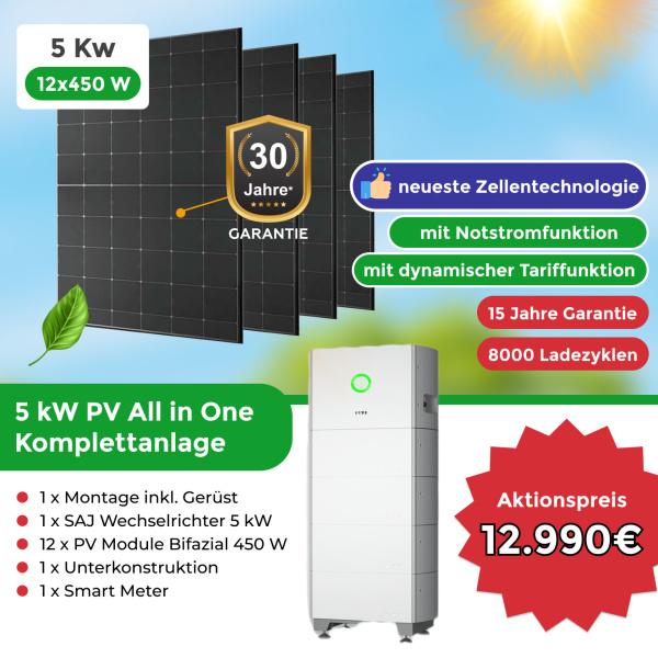 PV-Anlage 5 kW mit bifazialen 460W Modulen inkl. Montage - Maximale Energieausbeute für Ihr Zuhause!
