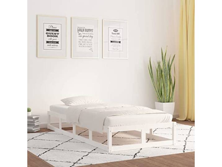 RJPLMFV Bettgestell aus massivem Kiefernholz, Weiß, 90 x 200 cm Ohne Matratze, Lattenrost inklusive, robust und stabil, für kleinen Raum, einfache Montage