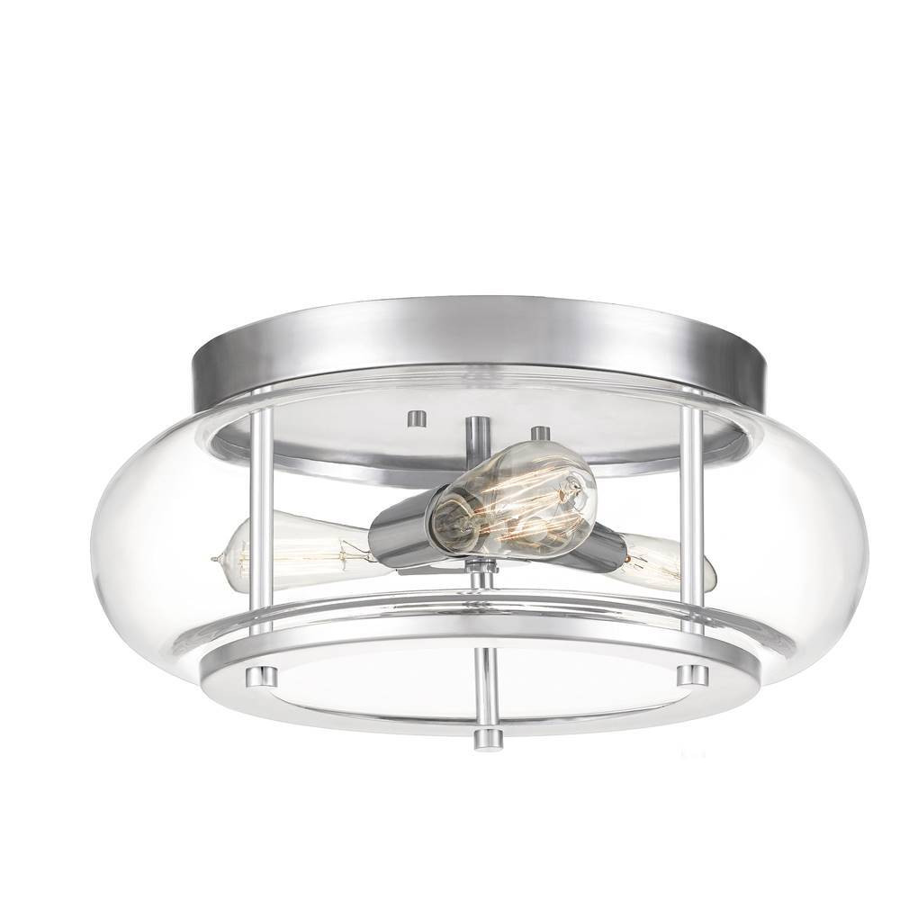 Quoizel Trilogy Ronde plafondlamp, gepolijst chroom en helder glas, 3xE27, B/D/H: 40,6 x 40,6 x 18,5 cm