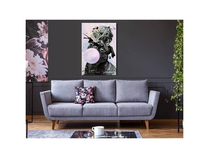 Tableau déco Pug With Bubble Gum Lin Multicolore 40 x 60cm