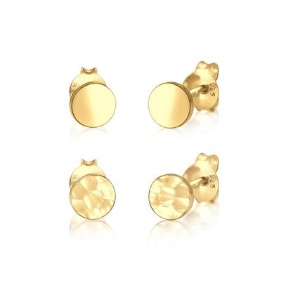Ohrring-Set ELLI "Set Geo Ohrstecker Gehämmert 925 Silber", gold, Ohrringe, Damen, onesize, ohne Stein, Silber 925 (Sterlingsilber)