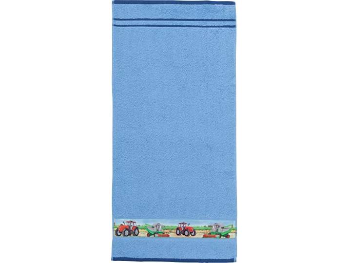 Erwin Müller Kinder-Handtuch Frottier hellblau Größe 50x100 cm - mit Webbordüre Traktor, Bauernhof, 100% Baumwolle