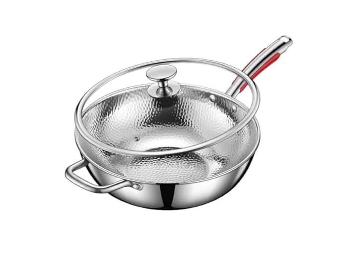 Edelstahl-Bratpfanne Mit Hammermuster, For Den Haushalt, Steak-Bratpfanne Glatte, Antihaftbeschichtete Oberfläche For Die Tägliche Zubereitung Von Speisen Zu Hause(With lid)