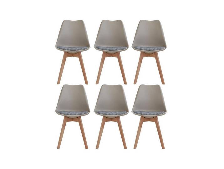 LuxusKollektion Esszimmerstuhl Esszimmerstuhl skandinavisch 6er Set Massivholzbeine 6 Stühle Beige