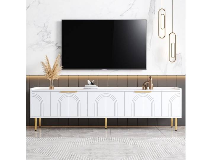 Meuble TV - SENVIRO lignes sculpturales blanc 170x35x48cm blanc