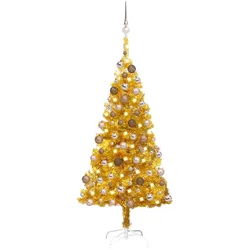 vidaXL Künstlicher Weihnachtsbaum Beleuchtung & Kugeln Gold 150 cm PET