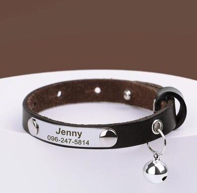 Uplift Essentials """Heirloom Fit"" Personalized Leather Cat Collar brown"