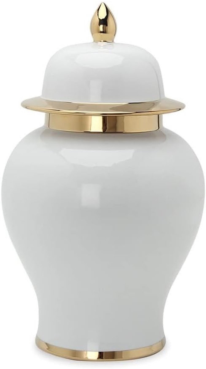 Tempelpot Gemberpot Vaas - Wit Keramiek - Hoogte: 34,5 cm