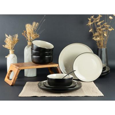 Tafelservice MY HOME "Teller Set, modernes Geschirr-Set, Service Östra Greda", schwarz (schwarz, sand), 12 Stk., Steinzeug, Geschirr-Sets, Tafelservice, hohe Haltbarkeit, spülmaschinengeeignet & mikrowellengeeignet