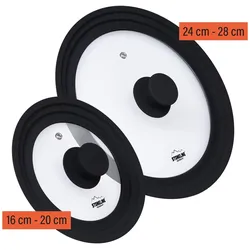 Stoneline Universaldeckel Set mit Silikonrand für Töpfe Pfannen 16/18/20 cm, 24/26/28 cm Schwarz, Zubehör Kochgeschirr, Schwarz
