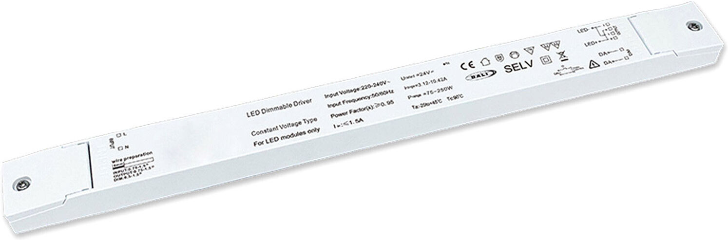 Isoled Led Pwm-Trafo 24v/dc, 0-250w, Slim, Push/dali-2 Dimmbar, Selv
