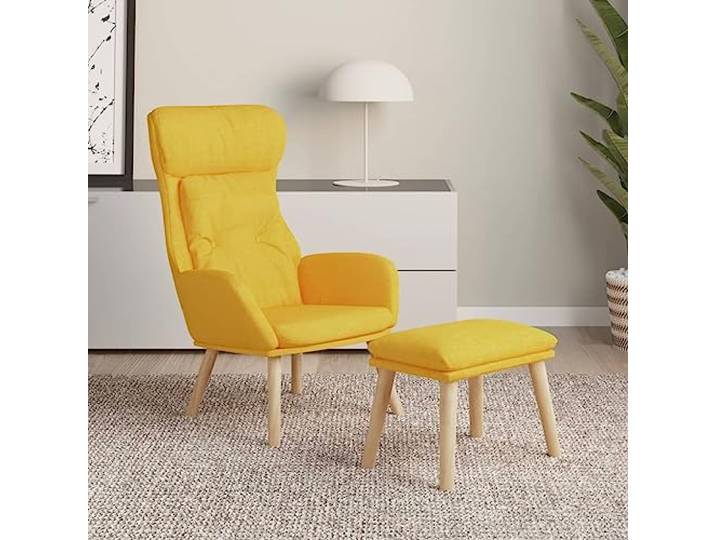 YUTAASU Recliner Chair with Ottoman Mustard Yellow Fabric Rubberwood Legs, Sturdy Metal Frame, Breathable Fabric, Footrest Stool Included