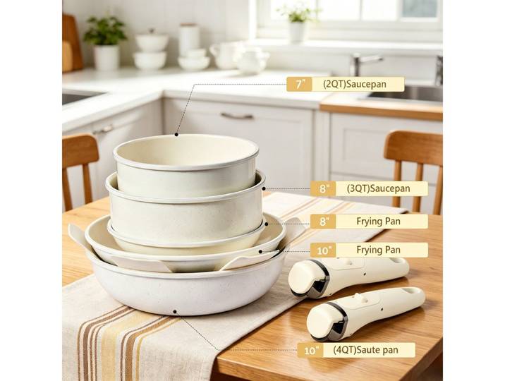 FANNOU Topf-Set Aluminium, (19-tlg), fünf Töpfe, zwei Deckel, abnehmbare Griffe
