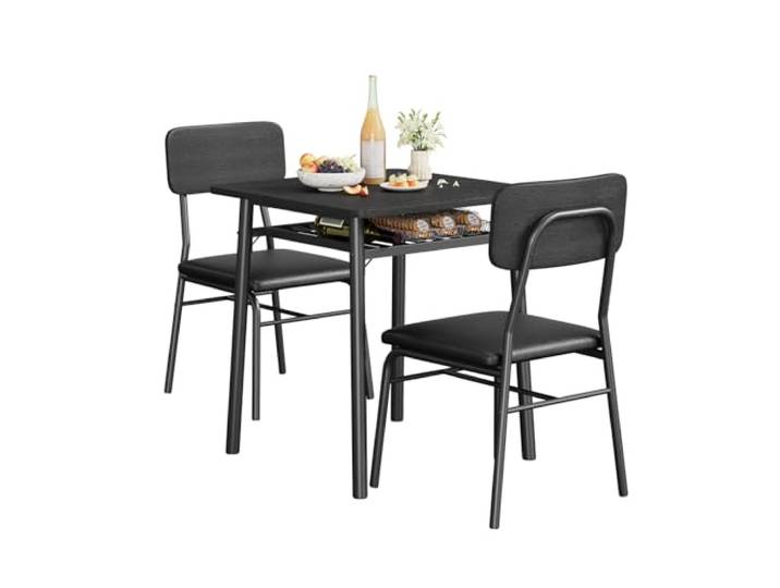 Zstar 3-teiliges Esszimmer-Set für 2 Personen – Kleiner quadratischer Esstisch mit Metallgestell, Stauraum und gepolsterten Stühlen – Für Küche, Esszimmer oder Apartment – System Default_2