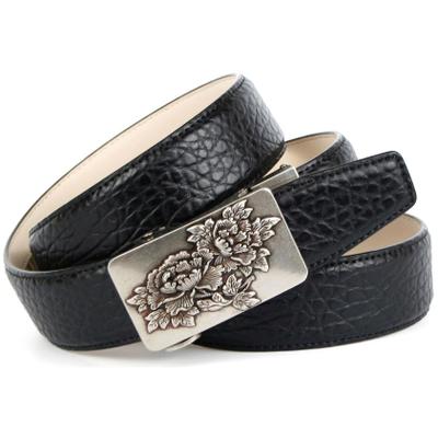 Ledergürtel ANTHONI CROWN, Herren, Gr. 95, schwarz, Leder, unifarben, Gürtel Ledergürtel, mit geprägt, Antike Schließe mit floralem Motiv