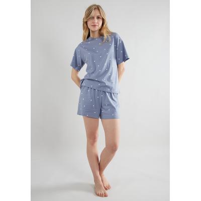 Shorty TOM TAILOR "Charlotte", Damen, Gr. 44 (XXL), Single Jersey, blau, Single Jersey, Obermaterial: 100% Baumwolle, bequem kurz, Rundhals, Homewear-Sets Shorty, gepunktet, Kurzarm, Rundhalsausschnitt, kurze Hose, feminin, bequem