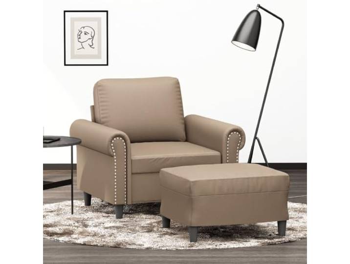 HEFZGDB Sessel mit Hocker Cappuccino-Braun 60 cm Kunstleder Langlebig und Schmutzabweisend, Robustes Gestell aus Sperrholz und Metall, Bequeme Polsterung für Entspannung und Komfort,