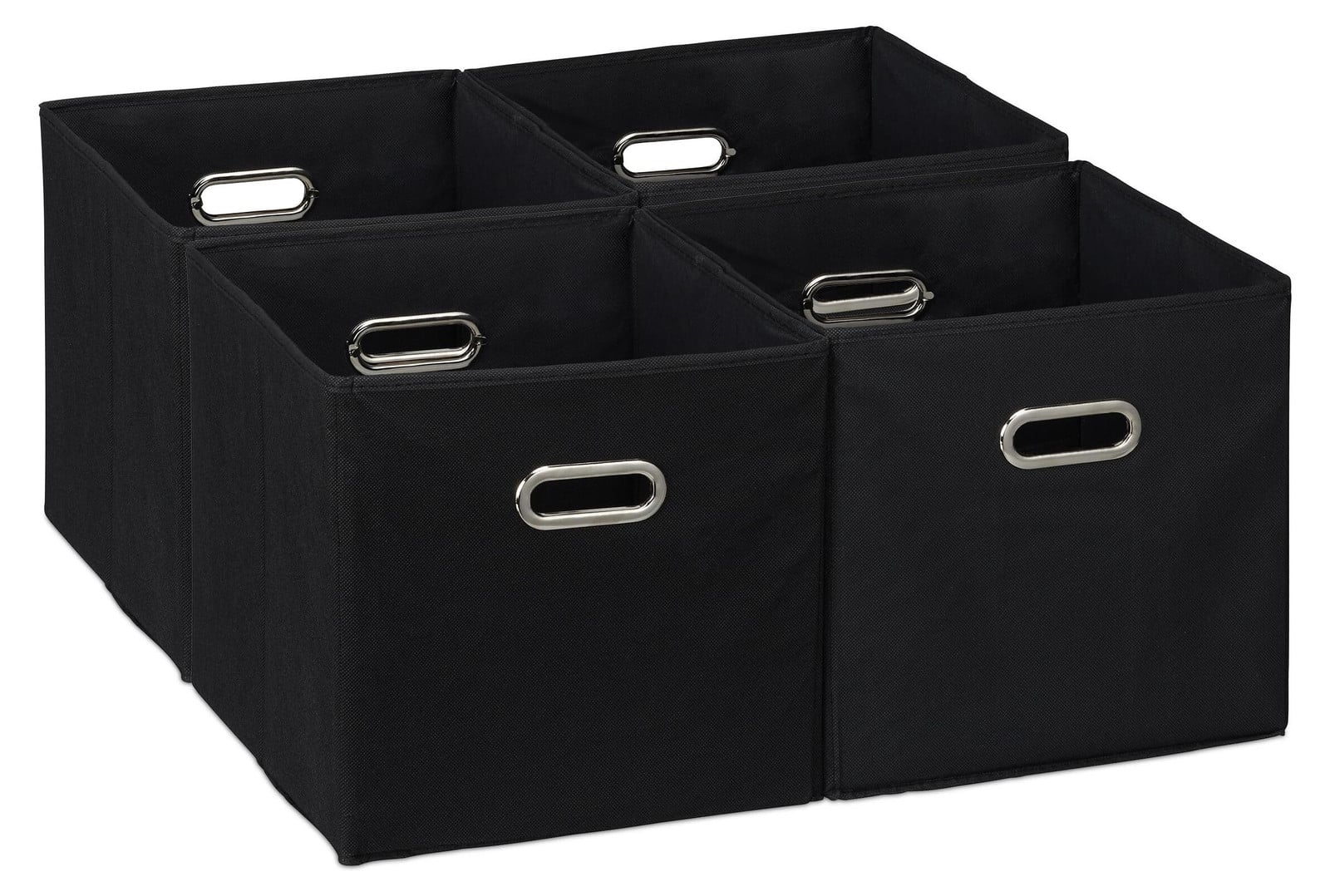 Dripio Set van 4 Inklapbare Opbergmanden met Handvatten, Zwart, Textiel