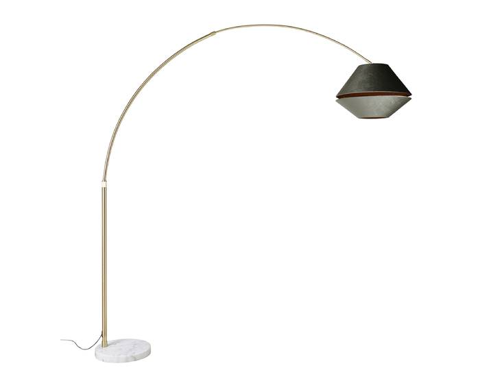 Lampadaire arc en laiton avec abat-jour double en velours blanc