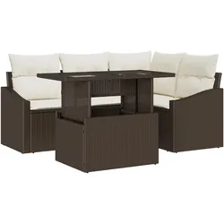 vidaXL 5-teiliges Garten-Sofa-Set mit Kissen in Braun aus Poly Rattan