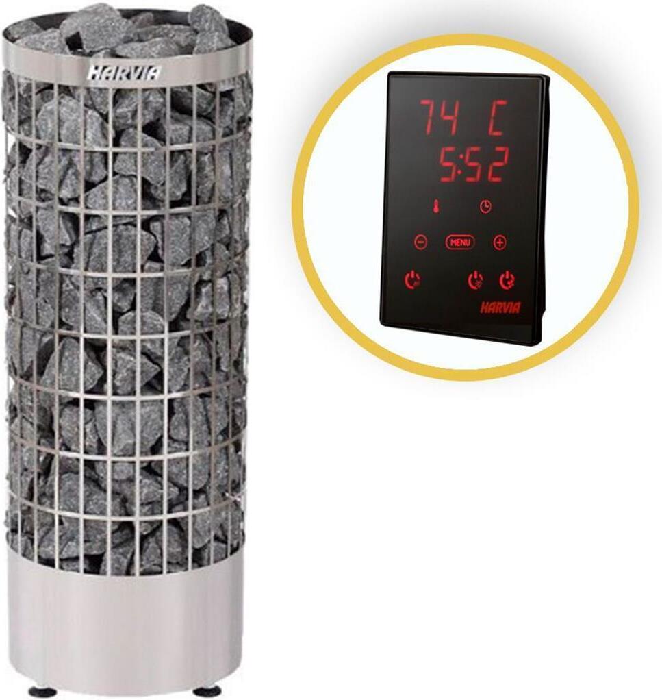 Saunaöfen Harvia Cilindro Pc70e Chrome + Harvia Xenio Cx110
