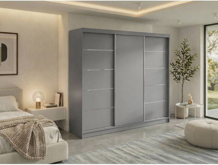 MKS MÖBEL Schiebetürenschrank MACEDONIA 240 (Set, Wäscheschrank, mit Einlegeböden) Schwebetürenschrank 240 cm, Platzsparend, optional Schubladen