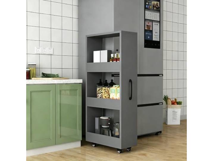 Schmaler Rollwagen für Nischen, Küchenregal mit 7 Ebenen, Platzsparendes Stabiles Holzmaterial,vielseitige Aufbewahrung, Mobiles Regal Aus Holz Für Küche(Gray,184x45x15cm)
