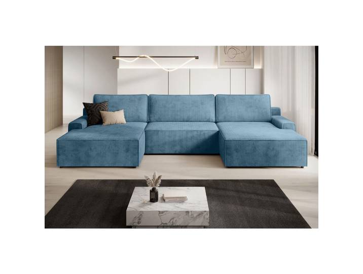 Trendmanufaktur Wohnlandschaft Challenge, Blaugrau, Kunststoff, 6-Sitzer, Füllung: Schaumstoff, U-Form, 333x168 cm, Made in EU, Schlafen auf Sitzhöhe, Rücken echt, Armteil links, rechts, Wohnzimmer, Sofas & Couches, Wohnlandschaften, Wohnlandschaft U-Form