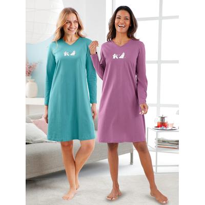 Sleepshirt WÄSCHEPUR "Sleepshirts", Damen, Gr. 40/42, Normalgrößen, bunt (ozean, violett), 100% Baumwolle, unifarben, Kleider Sleepshirt