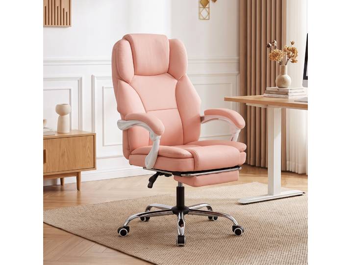 HOMCOM Chaise Bureau Ergonomique Cuir Rose Hauteur Réglable