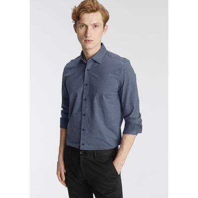 Langarmhemd OLYMP "Luxor 24/Seven modern fit Jerseyshirt", Herren, Gr. 43, N-Gr, blau (rauchblau), Jersey, Obermaterial: 92% Baumwolle, 8% Elasthan, Hemden, mit geruchshemmenden Materialeigenschaften