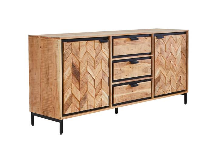 Livetastic Sideboard, Schwarz, Akazie, Holz, Metall, Akazie, Holz, 2 Fächer, 3 Schublade(n) Schubladen, 175x80x45 cm, Holzmöbel, Kleinmöbel Holz, Holzkommoden, Sideboards Holz