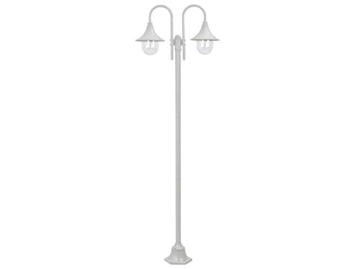 vidaXL Lampadaire de jardin E27 220 cm Aluminium 2 lanternes Blanc