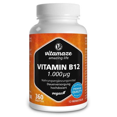 Vitamin B12 1000 µg hochdosiert vegan Tabletten 360 St