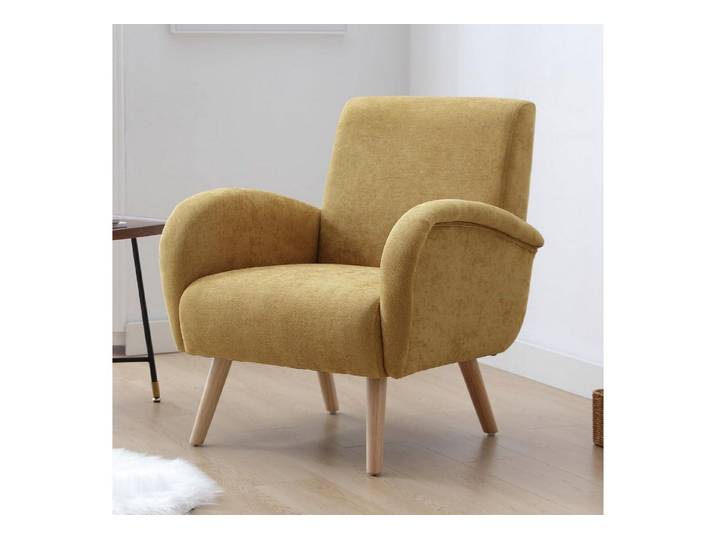 LuxusKollektion Ohrensessel Loungesessel Ohrensessel Relaxsessel Holzbeine Chenille Gelb