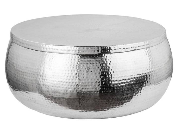 Table basse TRIANE 70 cm argent martelé – Aluminium brillant effet coups de marteau