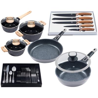 Pfannen-Set KING "Moonscape", grau, Pfannen, Induktion, (Töpfe+Glasdeckel, Pfannen+Deckel,Messer,Besteckset)
