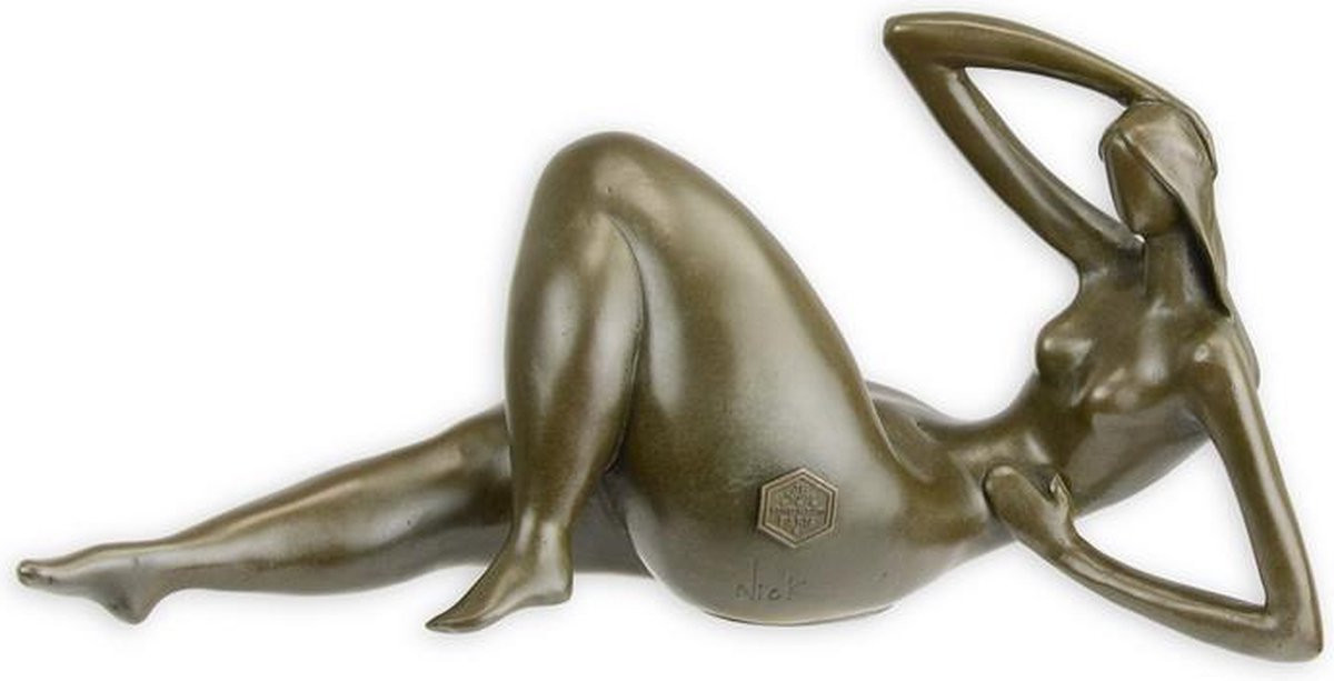 Bronzen sculptuur van een vrouwelijk naakt voor op tafel