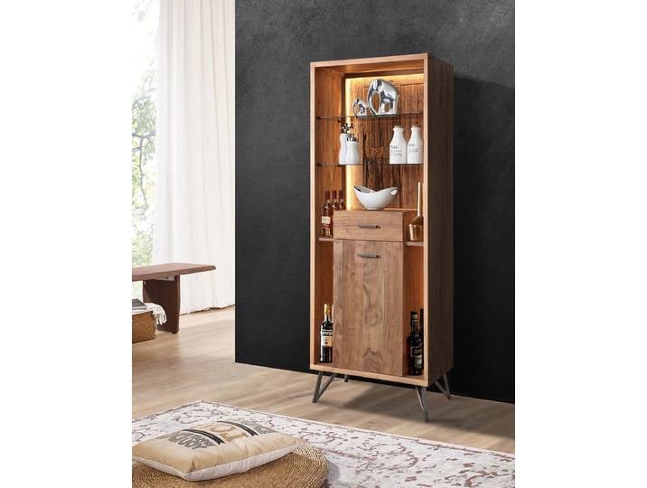 Vitrine inkl.Beleuchtung 72x195cm 'Hunter' Akazie massiv