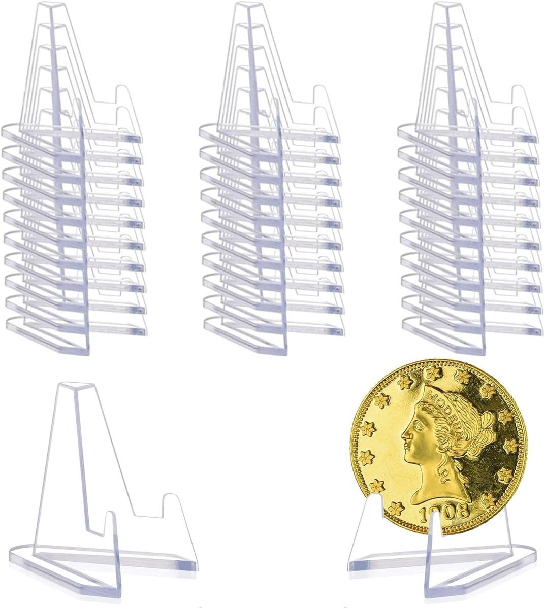 Set van 25 Mini Acryl Display Standaards - Coin Holder, Card Easel en Medaillehouder voor Tentoonstellingen en Presentaties