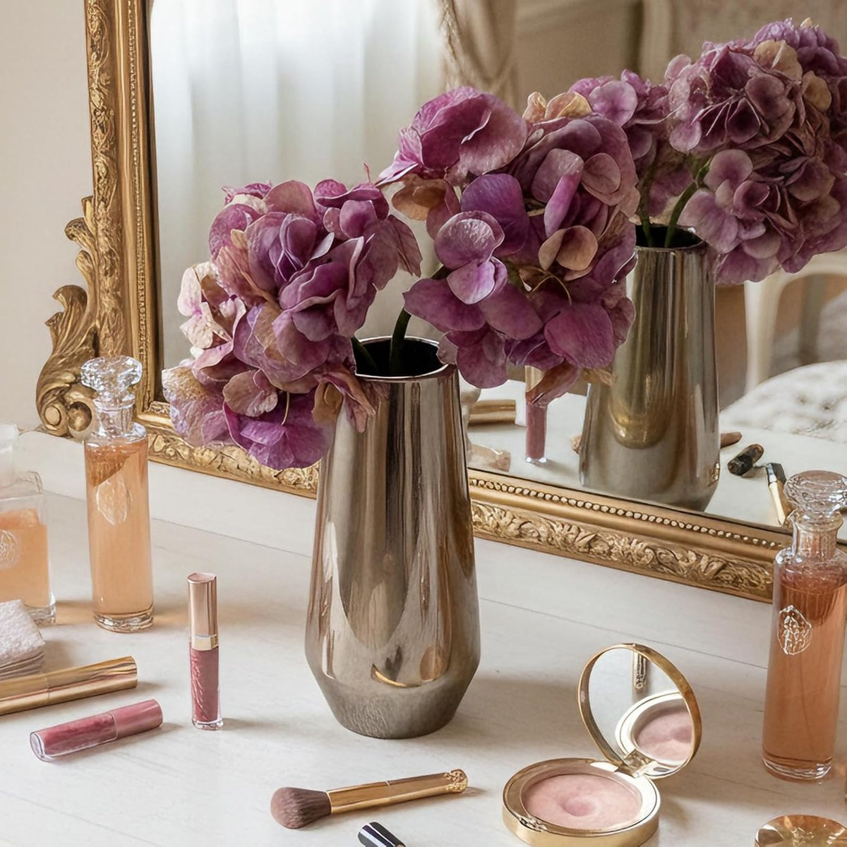 Set van 2 realistische kunsthortensia's met geborduurde lila bloemen voor decoratie
